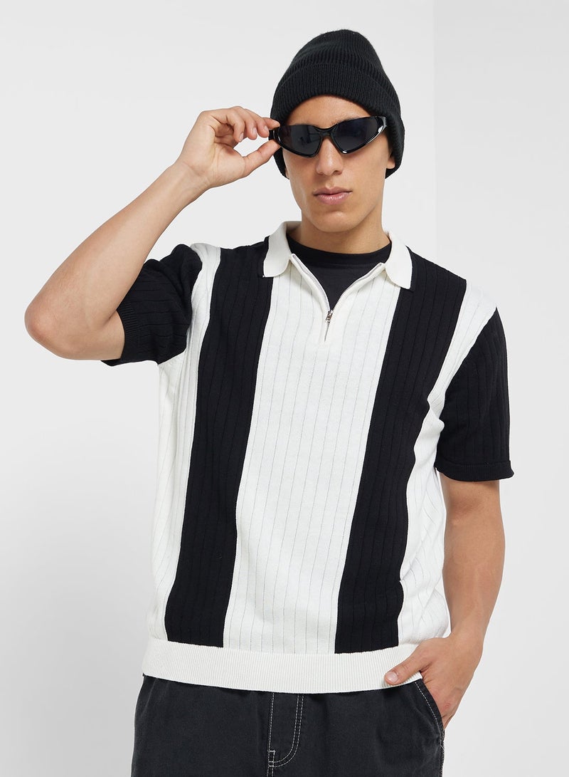 BRAVE SOUL Knitted Zipped Polo Shirt - Image 1